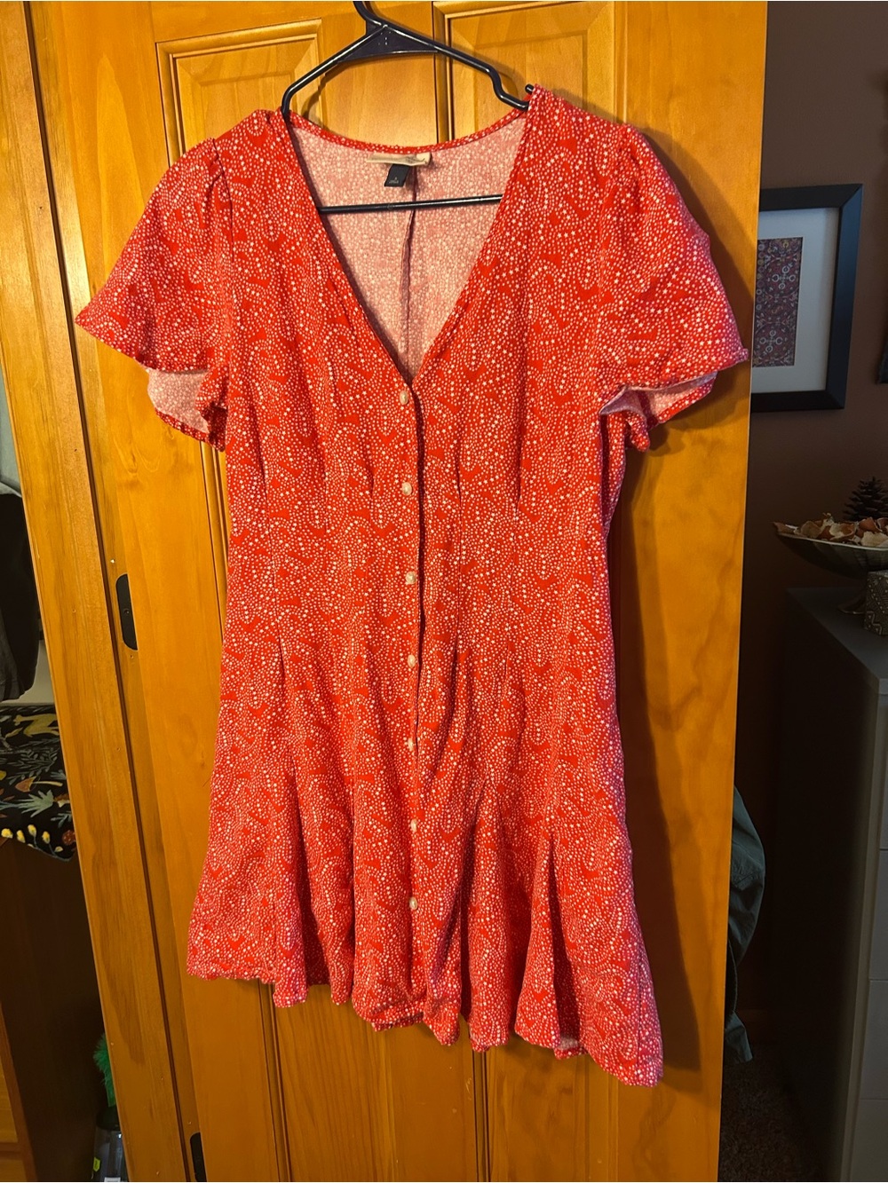 Universal Thread Red Printed Flutter-Sleeve Mini Dress